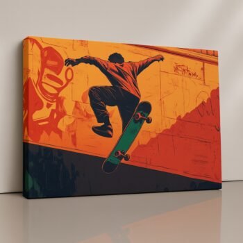 Skater’s Ascent skateboarding graffiti canvas print by Artfy Canvas – urban youth wall décor