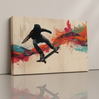 Skater Flame Motion graffiti skateboarding flame wall canvas print by Artfy Canvas – urban skate art