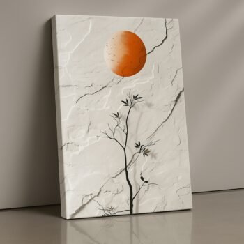 Crimson Rise minimalistic sun & branch canvas print by Artfy Canvas – abstract modern canvas painting, wall paintings, artwork for wall décor