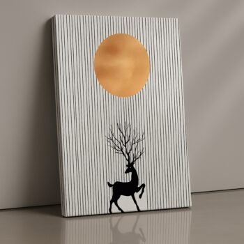 Solar Grace minimalistic stag & sun canvas print by Artfy Canvas – modern nature canvas painting, wall paintings, artwork for wall décor