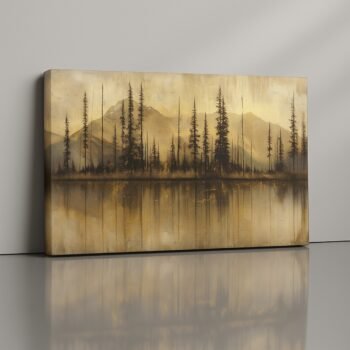 Golden Stillness canvas print by Artfy Canvas – reflective golden forest painting for serene home décor