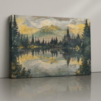 Twilight pine forest reflection canvas print – golden twilight landscape art by Artfy Canvas