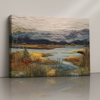 Storm landscape textured canvas print – dramatic embroidered-style wall art by Artfy Canvas