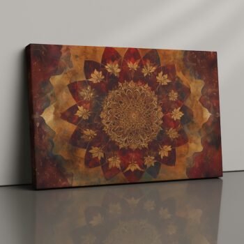Sacred Bloom Canvas Print with golden mandala and lotus spiritual design.