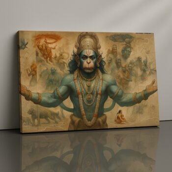 Mythic Echo Canvas Print featuring Hanuman in mythic artistic style.