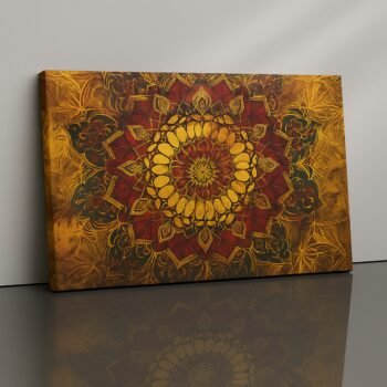 Radiant Core Canvas Print with golden red mandala design.