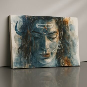 Quantum Trance Canvas Print featuring Lord Shiva in meditative blue tones.