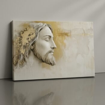 Holy Render Canvas Print featuring Jesus profile in gold tones.