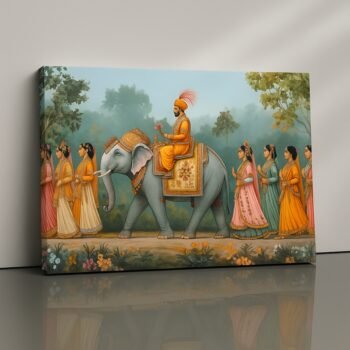 Royal Algorithm Canvas Print featuring royal figure on elephant.