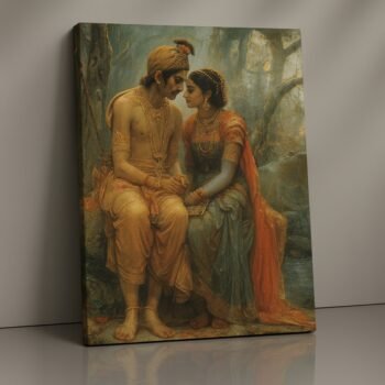 Radha Krishna Divine Union canvas print for Indian homes, devotional wall décor with love and spirituality