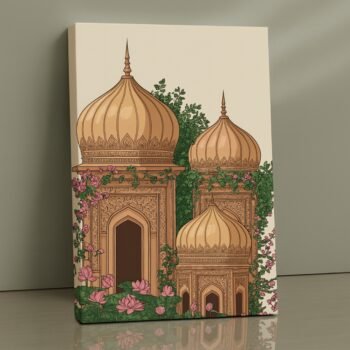 Regal Arches Mughal-style canvas print with floral embellishment and symmetry