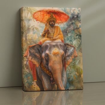 Royal Procession king-on-elephant canvas print with grand umbrella and rich textiles