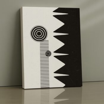 Monochrome geometric canvas print in black and white with concentric circles