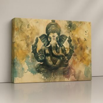 Abstract Ganesha gold and teal spiritual canvas print.