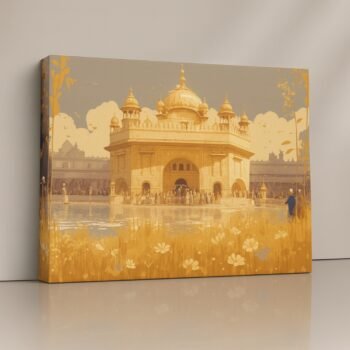 Golden temple reflections spiritual canvas wall art.