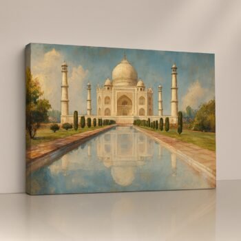 Timeless Majesty Canvas Print of Taj Mahal with water reflection.