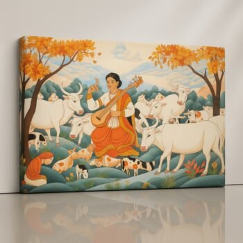 Canvas Print of Pastoral Melody – Indian Folk Art by Artfy Canvas
