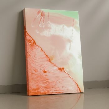 coral and mint marbled liquid abstract canvas wall art