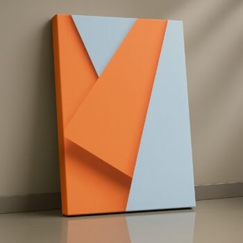 orange and blue geometric folded-shape canvas artwork