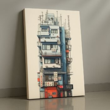 detailed urban building illustration canvas wall art