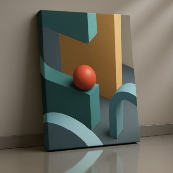 geometric 3d block and sphere abstract canvas art