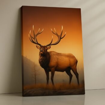 Stag glowing under golden sunset sky print