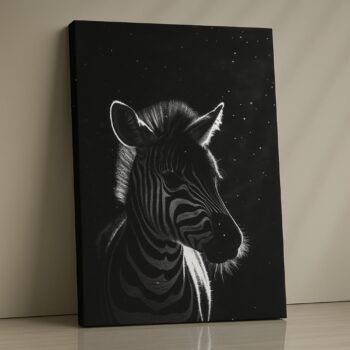 Zebra illuminated under night sky print