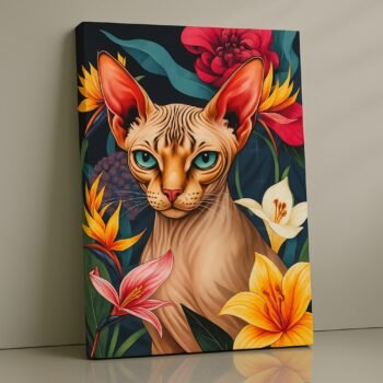 Tropical Sphinx cat artwork on canvas.