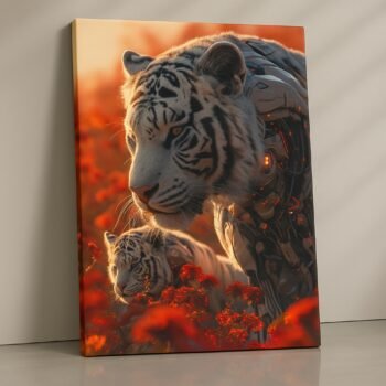 Cyber Wilds white tiger artwork on canvas.