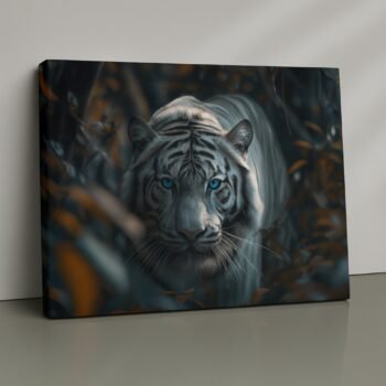 white tiger in moonlit forest canvas