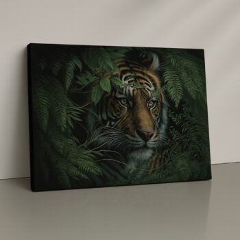 tiger emerging from jungle shadows print