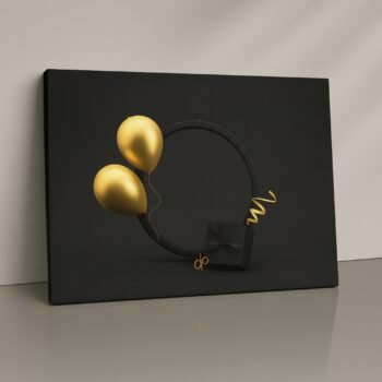 Gold balloon loop minimalist canvas artwork.