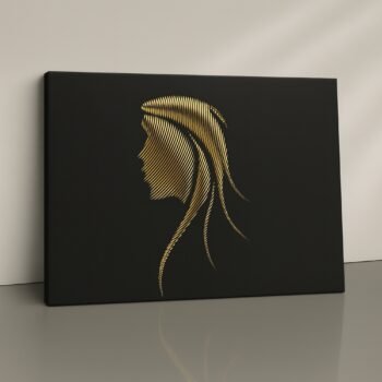 Gold line profile artwork on canvas.