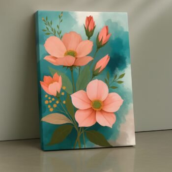 Peach Garden Glow floral botanical canvas wall art by Artfy Canvas – soft pastel décor for serene interiors.