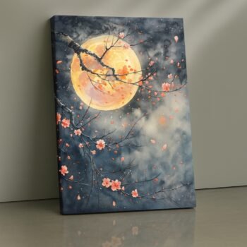 Lunar Blossom Drift floral moon canvas wall art by Artfy Canvas – calming night-inspired décor.