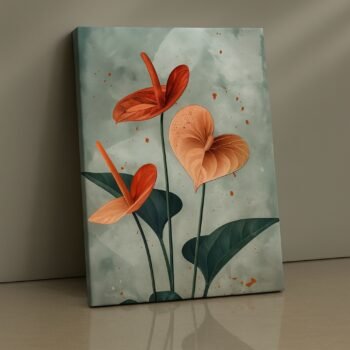 Ember Anthuriums floral canvas wall art by Artfy Canvas – bold modern décor.