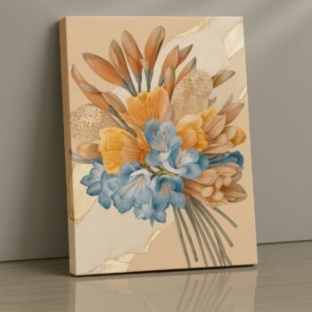 Golden Serenity Bouquet floral canvas wall art by Artfy Canvas – warm décor.