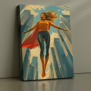 Winged armored guardian above clouds print