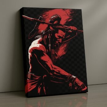 Hero standing in torn battlefield with embers print