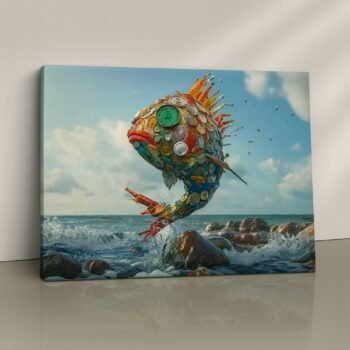 Artistic sea creature emerging from ocean print