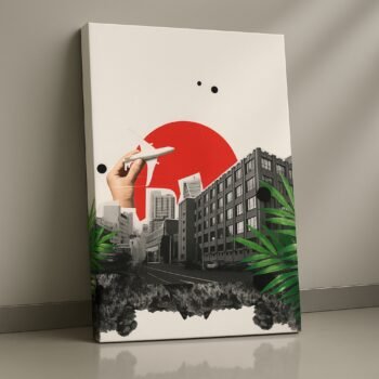 Urban Rising modern city collage canvas wall art by Artfy Canvas – contemporary décor.
